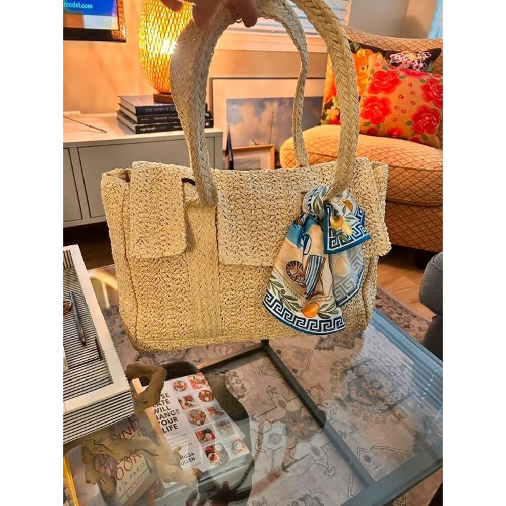 Raffia purse bag in Natural w/scarf